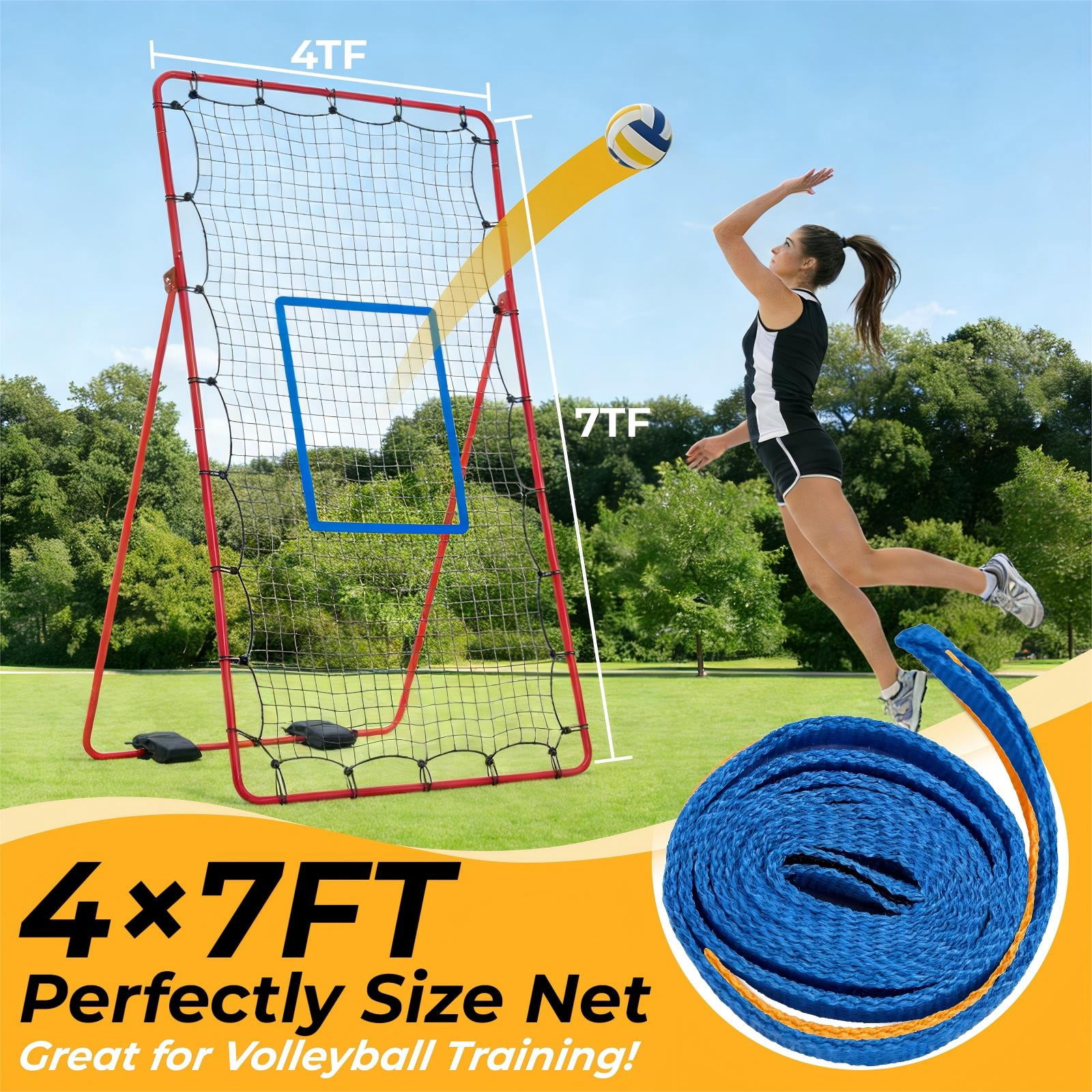 CONCETTA Volleyball Rebounder Net, Adjustable Angle Ball Return Equipment for Indoor Outdoor Use, Durable & Portable with Carry Bag