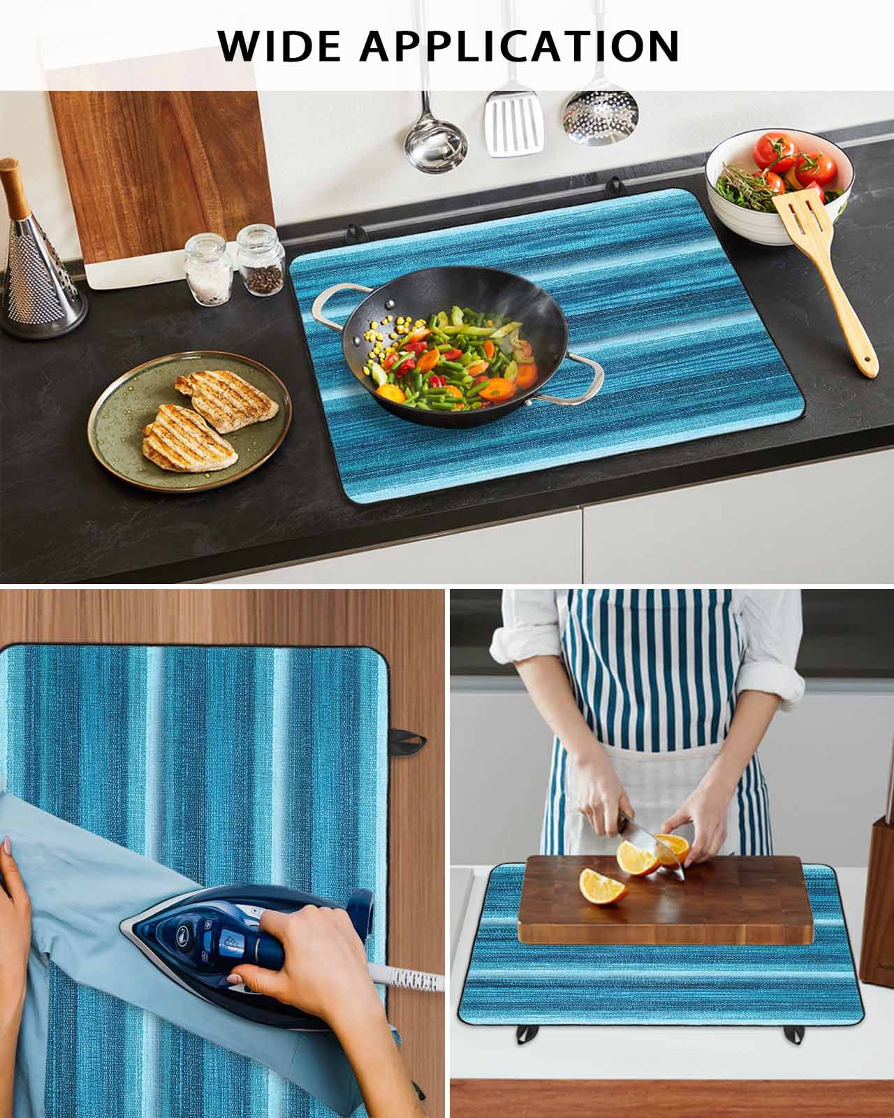 nqOlkjepod Large Induction Cooktop Protector Mat 24"x21", Turquoise Teal Ombre Stove Top Covers for Electric Stove, Farmhouse Modern Abstract Striped Stove Burner Cover Mats, Glass Top Stove Cover