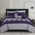 thumbnail image 2 of HAOK Soft 7 Piece Comforter Set Bed in a Bag, Embroidery Design, Cal King, Purple/White/Grey, 2 of 7