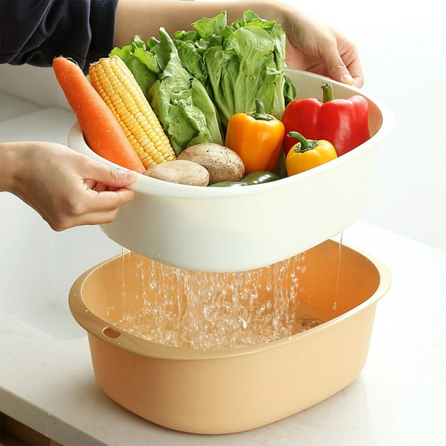 Quinlirra Clearance Kitchen Organizer Basket Food Safe Plastic Drainer Space Saving Storage Container for Vegetables Utensils Sturdy Design Easy Clean Multi Purpose Use