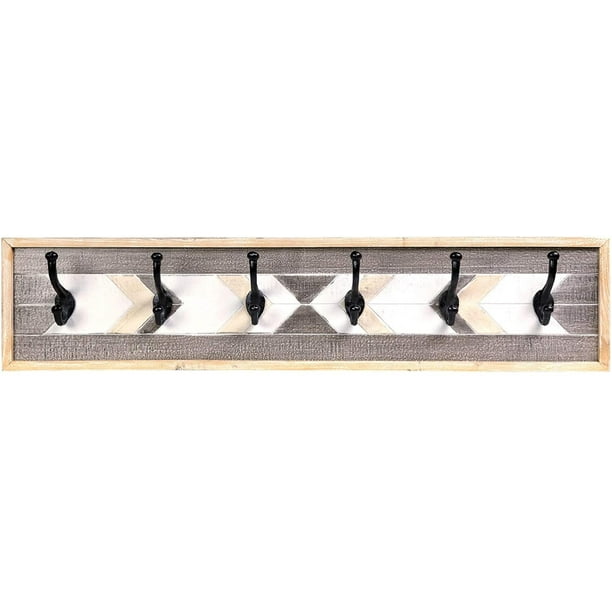 Excello Global Products Wall Coat Rack With 6 Hooks Decorative Mounted Wooden Towel Hat Backpack Hanger For Entryway Bathroom Bedroom Hallway Home Decor Chevron Pattern Com Wooden Towel Hat Backpack Hanger, Decorative Wall Coat Hanger
