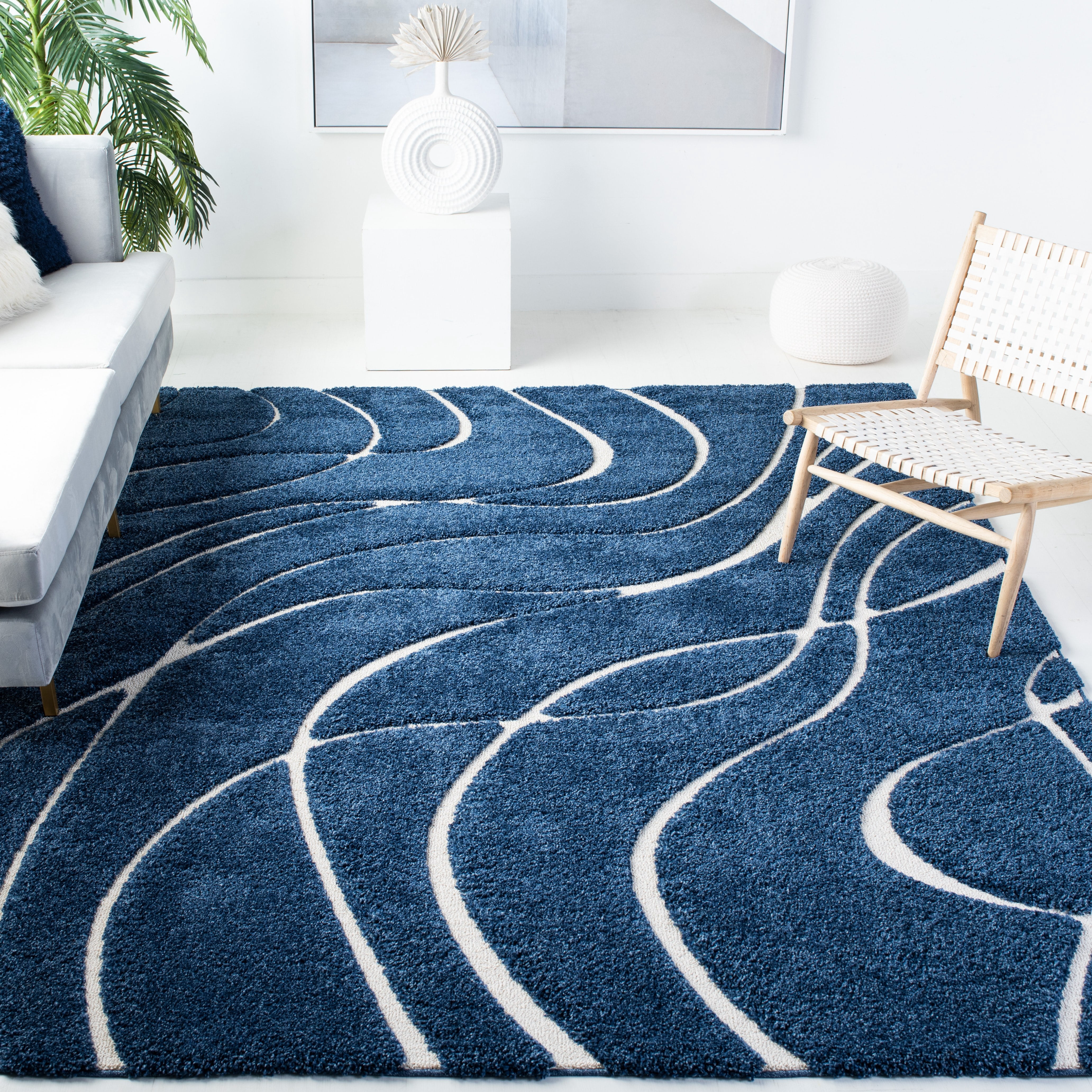 Safavieh Florida Tamzen Abstract Shag Area Rug, Navy/Ivory, 11' x 15'