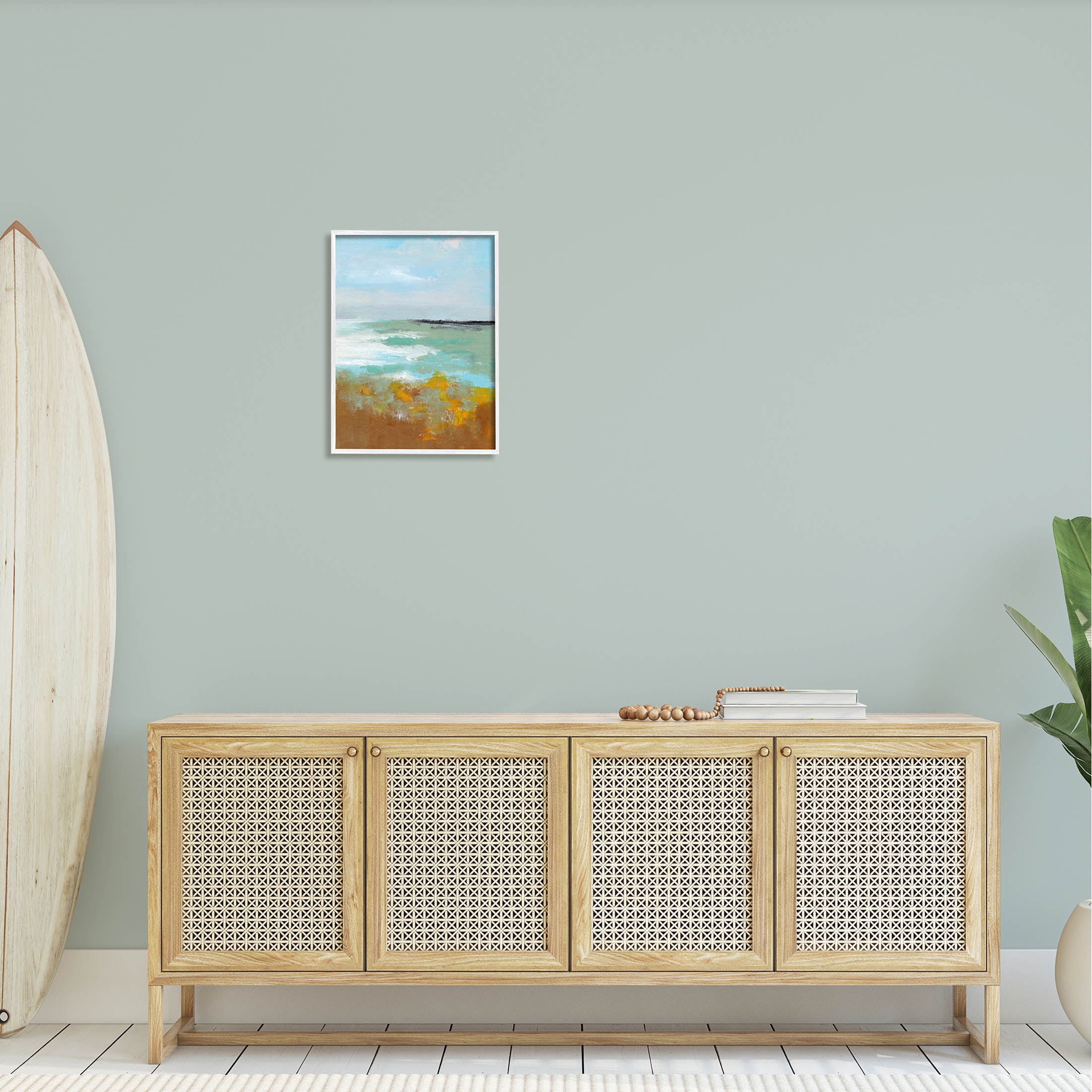 Stupell Industries Modern Distant Ocean Waves Landscape Painting White Framed Art Print Wall Art, Design by Nikita Jariwala