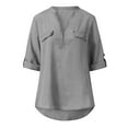 thumbnail image 4 of Scyoekwg Womens Tops Dressy Casual Short Sleeve Tops Lightweight Summer Zip V-Neck Rollable T Shirts Solid Color Comfy Blouses Gray XL(10), 4 of 8