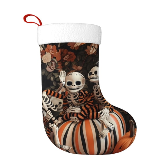 Fuzoiu Whimsical Halloween Skeletons Print Christmas Stockings, Party Supplies & Kids Gifts,Big Xmas Stockings Decoration for Family Decorations Hanging Ornament for Xmas Holiday Party