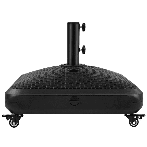 Renwick Rolling Umbrella Base Stand with Rattan Pattern, Black