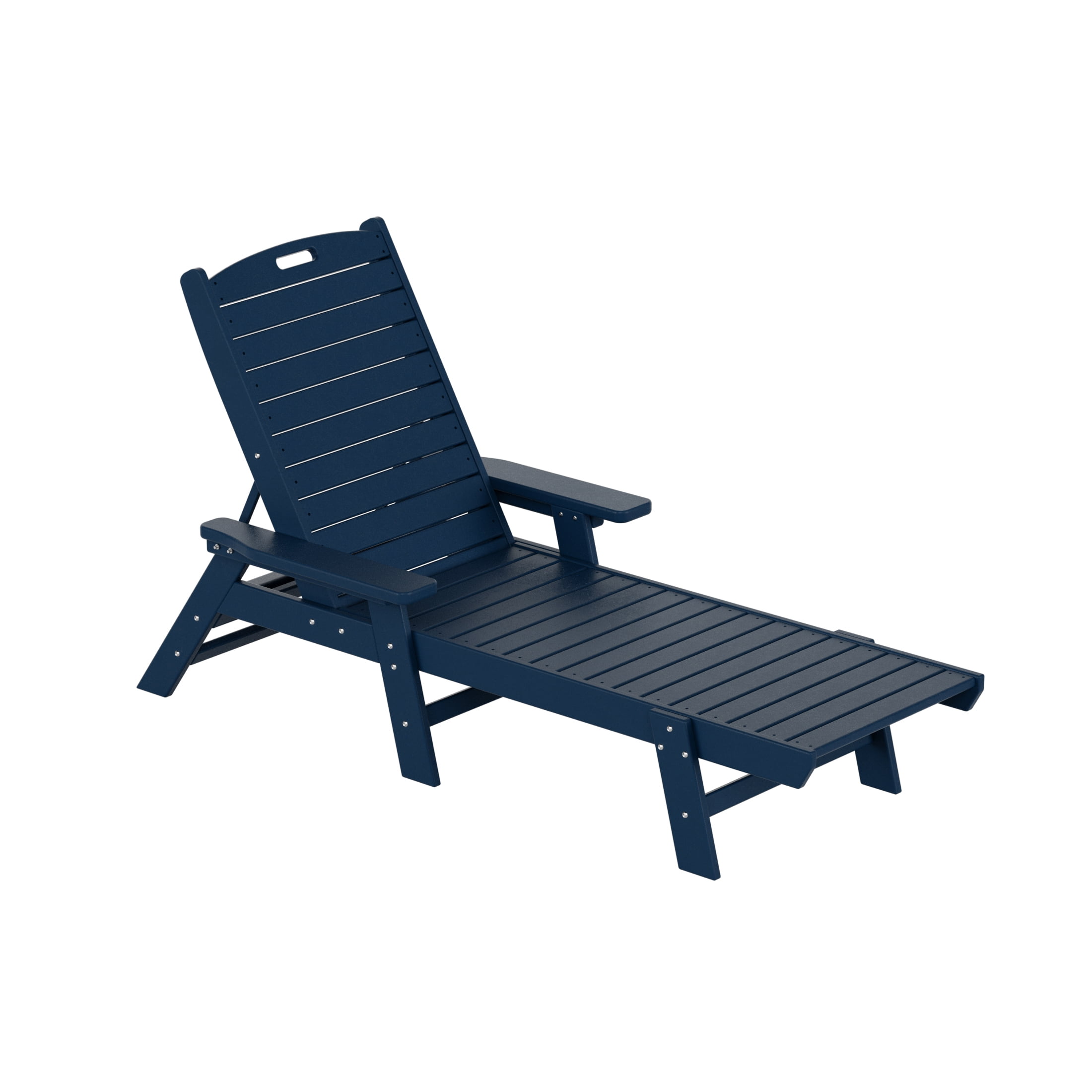 GARDEN 3-Piece Set Plastic Outdoor Chaise Lounges with Round Side Table Included, Navy Blue