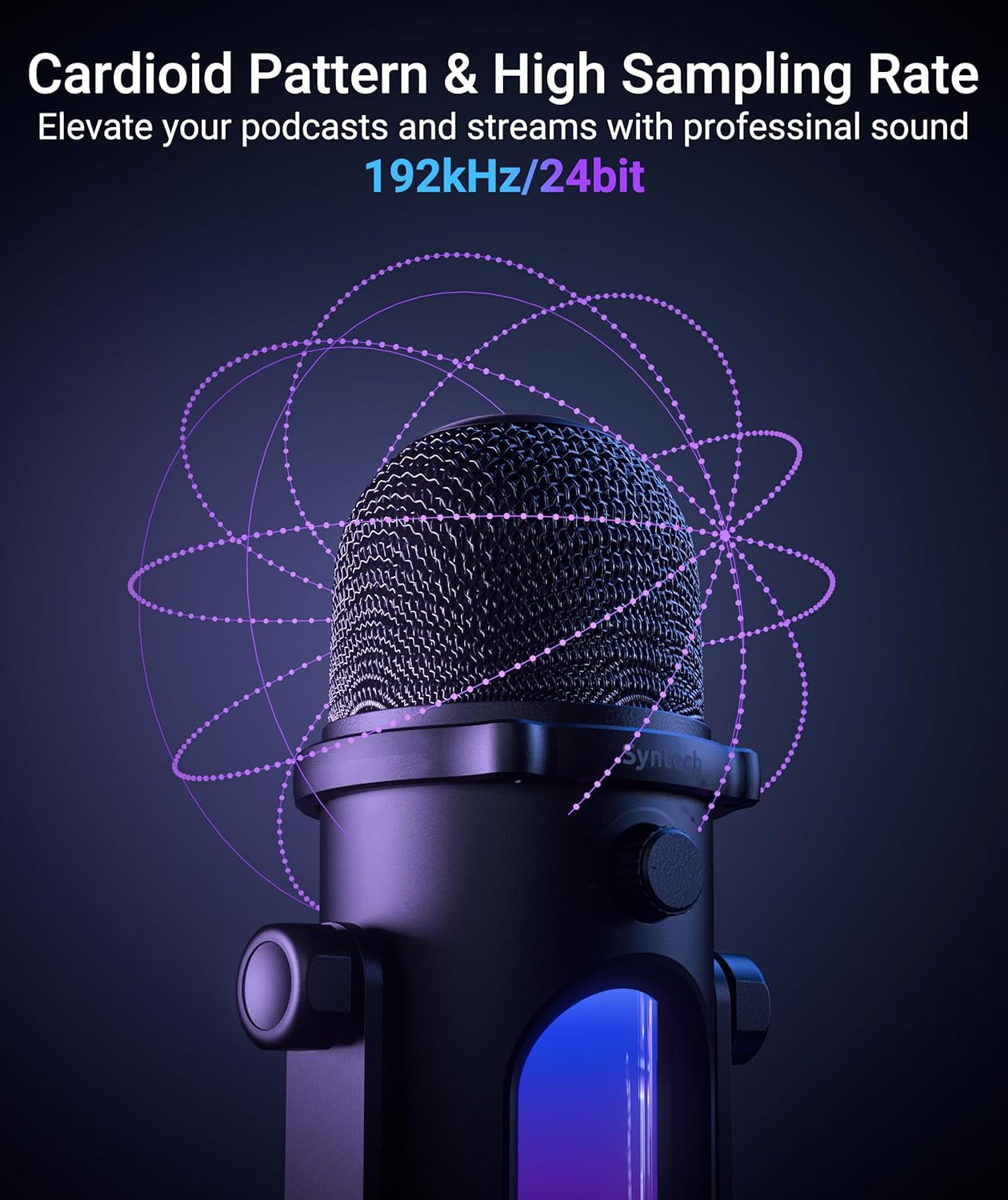 Syntech Gaming Microphone for PC, USB Mic for Streaming, Podcast, Recording, Condenser Microphone with RGB Lights, Mute Touch, Gain Knob, Headphone Jack, Pop Filter, Stand for PS4/ PS5/ Mac-GlowMic