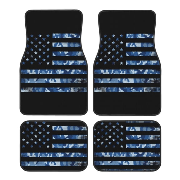 Daiia Navy Camouflage American Flag Printed Car Floor Mats Set of 4, Durable Non Slip Auto Floor Carpet, Car Interior Carpets Proof Foot Pads Anti-Slip Cushion Automoetive Accessories