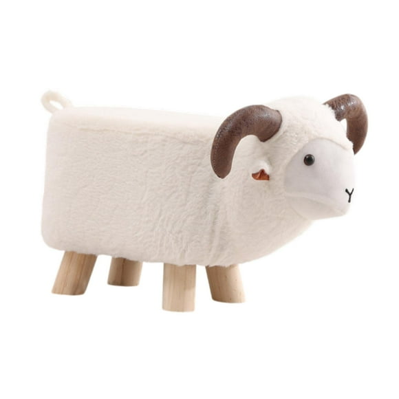 Reposapiés de animales para decoración del hogar, cómodo reposapiés de dibujos animados con patas de madera, otomano Blanco