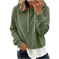 thumbnail image 3 of Gamivast Women's Sweatshirts False Two Piece Hoodies Layered Look Long Sleeve Pullover Sweatshirt Casual Drawstring Fall Outfits Green S, 3 of 8