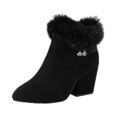 thumbnail image 2 of Willtoo Women's Suede Chunky Heeled Fluffy Fur Warm Ankle Boots,Fashion Pointed Toe Side Zipper High Heel Warm Booties,Outdoor Casual Non-slip Dressy Winter Boots Black, 2 of 7