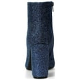 thumbnail image 4 of BLISSFUL STEP Women's Glitter Pointed Toe Block Heeled Ankle Boots Navy Blue 5.5, 4 of 9