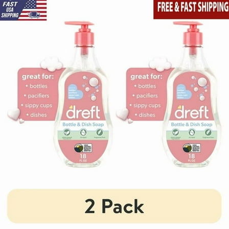 2 Pack Plant-Based Liquid Dish Soap Fragrance Free Baby Bottle Cleaner 36 Fl Oz