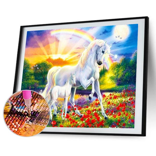 Cuadros Decorativos Diamante pintura 5D arco iris caballo DIY taladro redondo completo mosaico artesanal (E1430) Tmvgtek embutido en tela