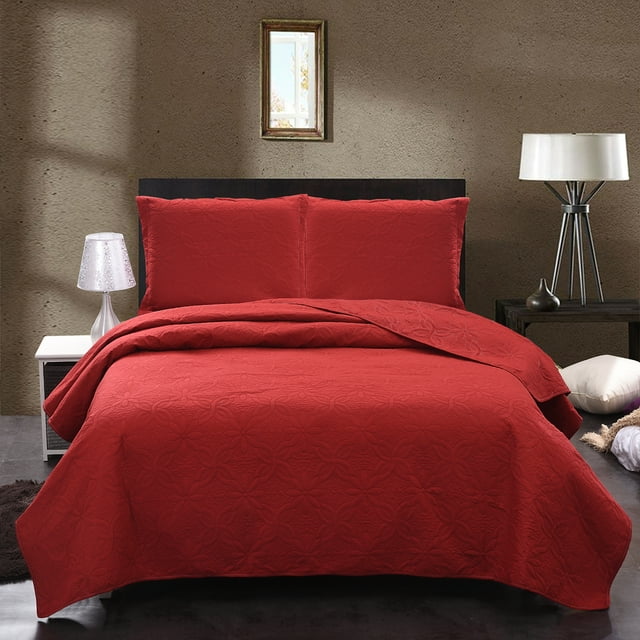 JML Ensemble de Courtepointe Queen 3 Pcs, Couvre-Lit en Microfibre Embossée avec 2 Taies d'Oreiller, 88"x 92 Pouces