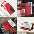 thumbnail image 5 of YEYKX for iPhone 17 Pro Wallet Phone Case with 9 Card Holder Zipper Pocket, Magnetic Closure Premium Folio PU Leather Flip Case with Wrist Strap for iPhone 17 Pro 6.3inch,Red,For iPhone 17 Pro, 5 of 8