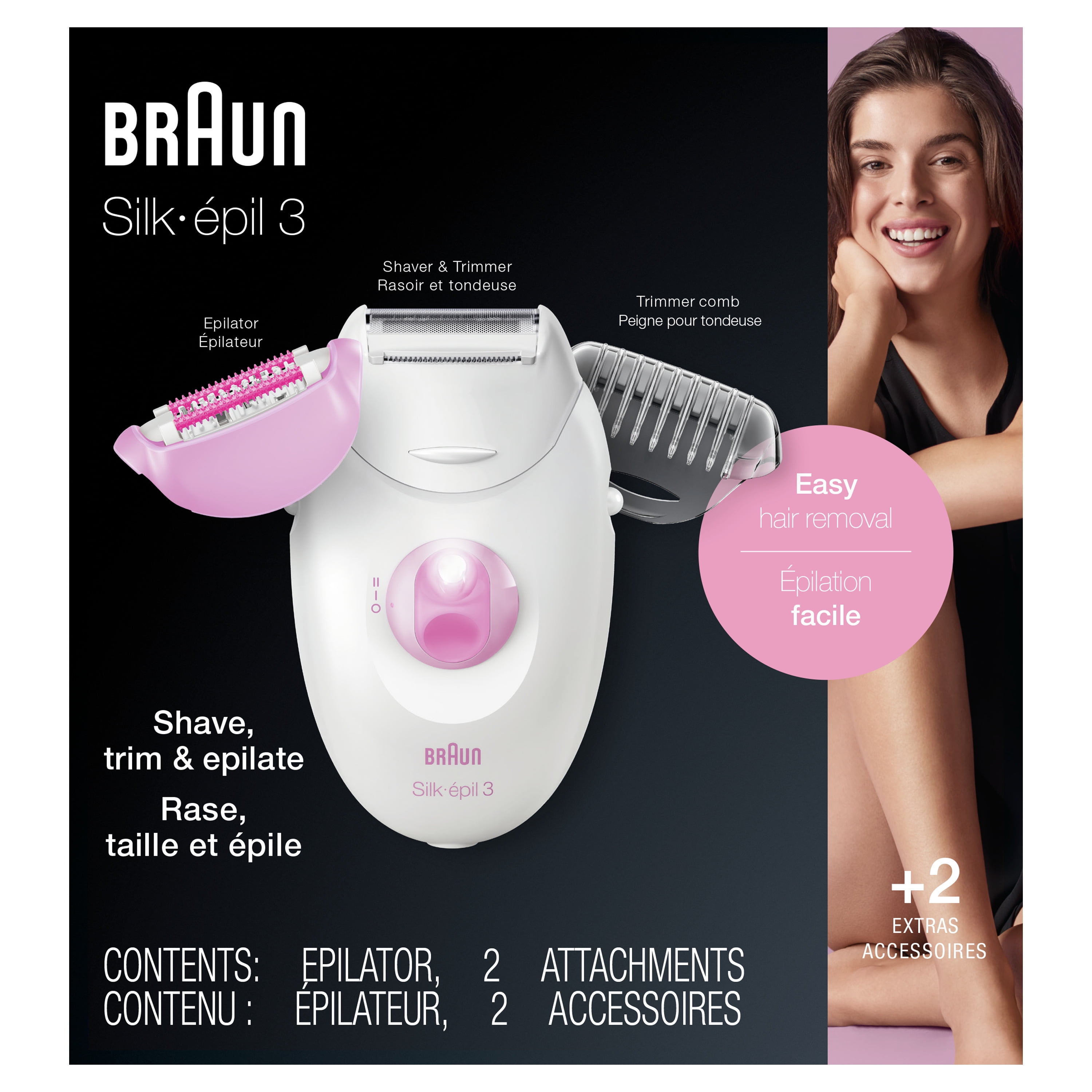 Braun Silk-epil 3 3-270, Epilator for Women for Long-Lasting Hair Removal,  White/Pink