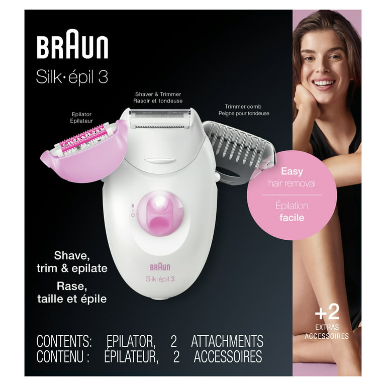 Braun Silk-epil 3 3-270, Epilator for Women for Long-Lasting Hair Removal,  White/Pink | Epilierer