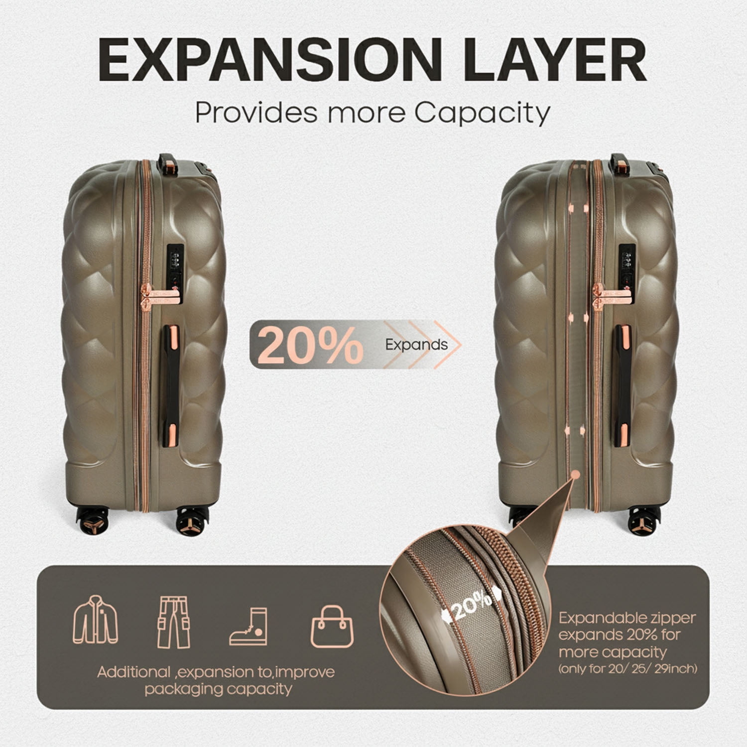 4-Piece Hardside Luggage Set, Lightweight Spinner Suitcases with TSA Lock, Expandable,  Elephant/Skin, 14"/20"/25"/29", WD8810