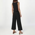 thumbnail image 3 of Conjunto de dos piezas de lino liso para mujer: chaleco sin mangas y pantalones de cintura alta y pierna ancha, bolsillos laterales, ropa informal de verano - Tallas S-XXXXL, 3 of 6