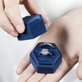 thumbnail image 5 of Velvet Double Slot Ring Holder Jewelry Box Antique Hexagon Geometric Ring Bearer Box for Premium Wedding Ceremony Proposal Engagement Ring boxes Photos Vintage Heirlooms Display (Blue), 5 of 7