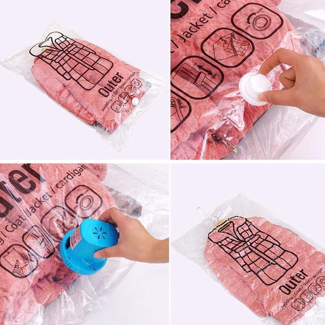 Bolsa de compresión al vacío para colgar con extracción lateral, gancho para ropa, bolsa para guardar y terminar ropa, funda antipolvo para ropa