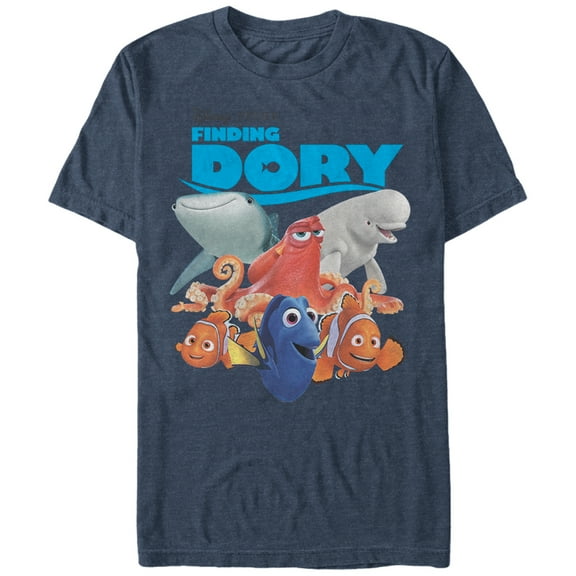 Men's Finding Dory Whole Gang Graphic Tee Navy Blue Heather Small