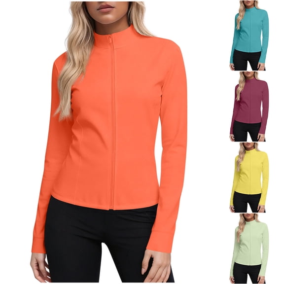 Oksale Plus Size Workout Jackets for Woman Sun Protection Zip Up Jacket Long Sleeve Shirts for Athletic Sports Hiking Orange S