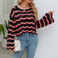 thumbnail image 4 of Suéter de punto de mujer Suéter de ganchillo a rayas de contraste casual Traje diario FLhrweasw Nuevo, 4 of 9