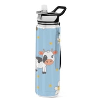 32 Oz Sports Water Bottle with Straws Cute Little Cow and Daisy Tritan Clear Bottles BPA Free Leakproof Cup for Outdoor School Gym Fitness