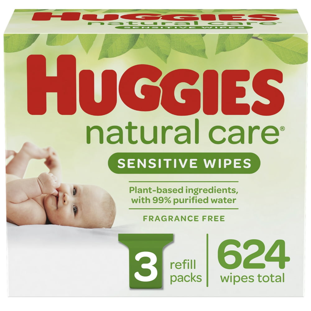 Huggies Natural Care Sensitive Baby Wipes, Unscented, 3 Refill Packs (624 Wipes Total)