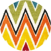SAFAVIEH Trafford Zigzag Stripes Kids Shag Area Rug, Ivory/Multi, 6'7" x 6'7" Round