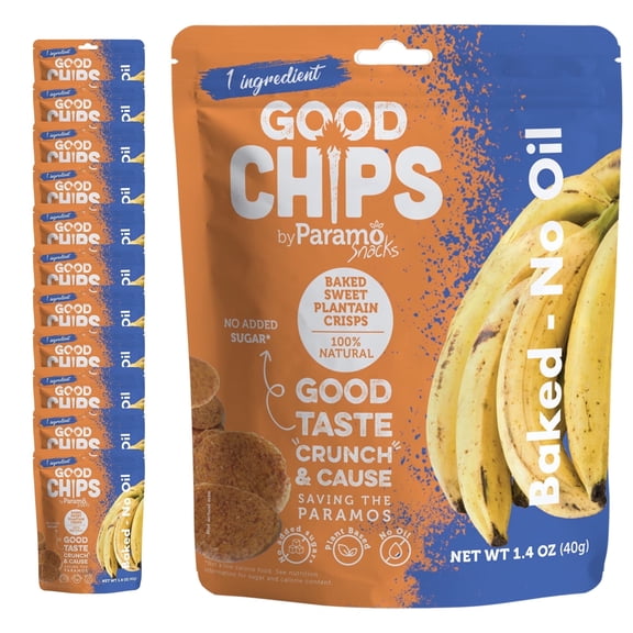 GOOD CHIPS Baked Sweet Plantain Chips, 12-Pack, 1.4oz Bags