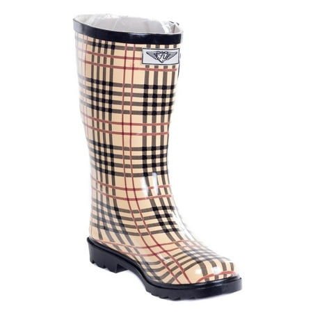 Forever Young - Women Mid-Calf 11'' Rubber Rain Boots with Checkers ...