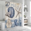 thumbnail image 5 of Navy Blue Coastal Shower Curtain Set - 48" x 72" Washable Bathtub Curtain with 12 Hooks, Vintage Sea Beach Shell Starfish Waterproof Fabric Stall Shower Curtains for Bathroom/Bathtub Décor, 5 of 6