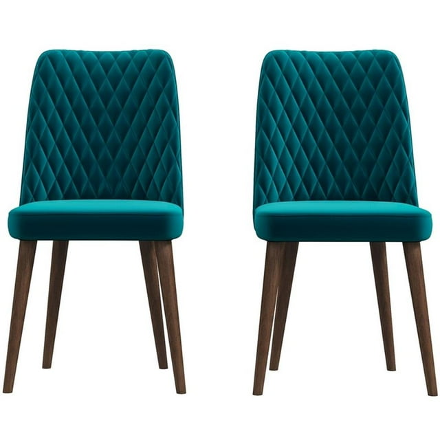 Ashcroft Ellen Chaise de Salle à Manger en Velours de Style Mi-Siècle Moderne, Turquoise (Ensemble de 2). un Ensemble de Deux Chaises de Salle à Manger en Velours Turquoise avec un Rembourrage durable, un Dossier Matelassé à Motif Losange et des Coussins en Mousse Haute Densité pour le Confort. Soutenues par un Cadre en Bois Massif avec des Pattes à Fini Naturel, Ces Chaises de Style Mi-Siècle Moderne Sont Idéales pour les Espaces de Salle à Manger, le Bureau Ou les Accents.