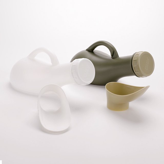 Urinarios portátiles para hombres y mujeres: - Urinarios de plástico portátiles con tapa y embudo para niños, adultos y ancianos (paquete de 2 blanco más gris)