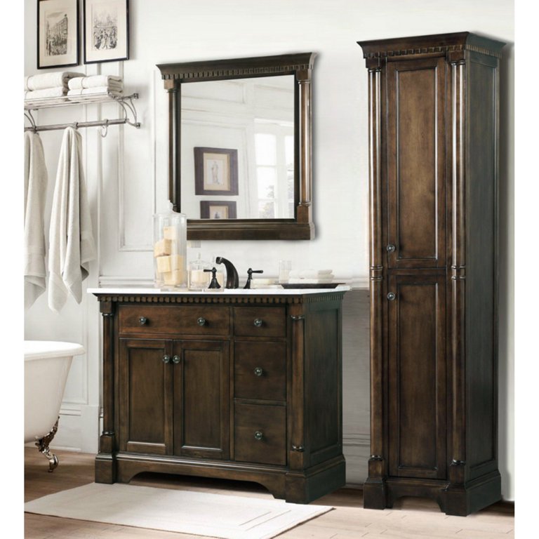 36 inch Single Solid Wood Bathroom Vanity Set, with Drawers, Carrara White Marble Top, 3 Faucet Hole, White, Size: Large