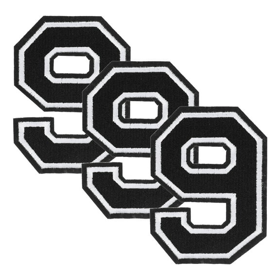 Uxcell 3 Pcs Iron on Number Patches, 3 Inch Embroidered Patches(Number 9, Black)