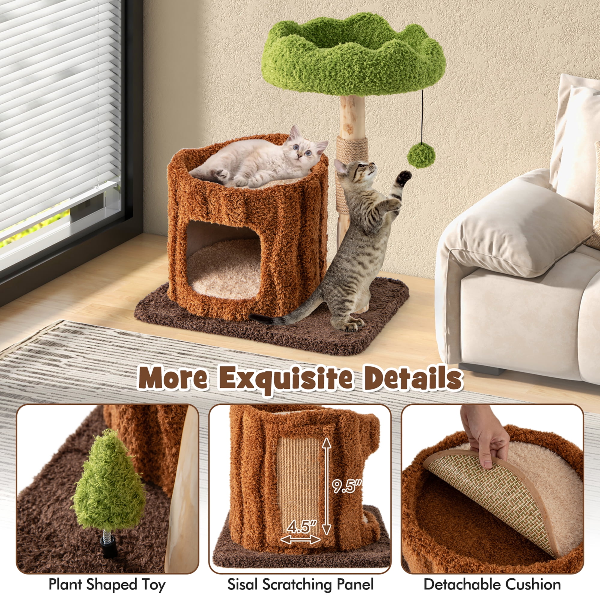 Gymax Multifunctional Cat Tree w/ Sisal Covered Scratching Posts Top Perch Modern