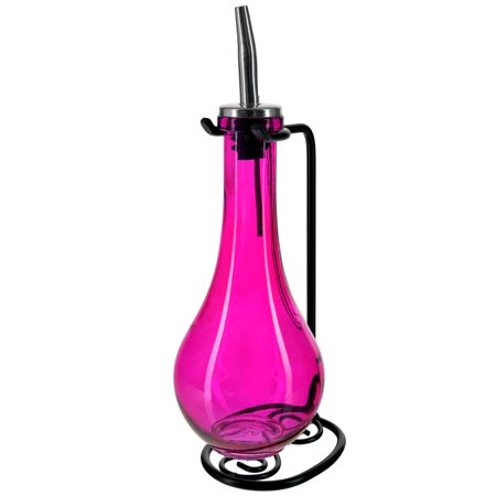 Glass Oil And Vinegar Set Couronne Co Drop Single Oil and Vinegar Glass Cruet Set with Stand, M402-250, 9 inches tall, 8 ounce, 2-Piece ()
