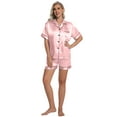 thumbnail image 3 of DAKIMOE Womens Silky Satin Pajama Set Short Sleeve Shirt with Shorts 2 Piece Pjs Sets Soft Silk Sleepwear Nightwear Button-Down Loungewear S-XL, Pink, L, 3 of 10