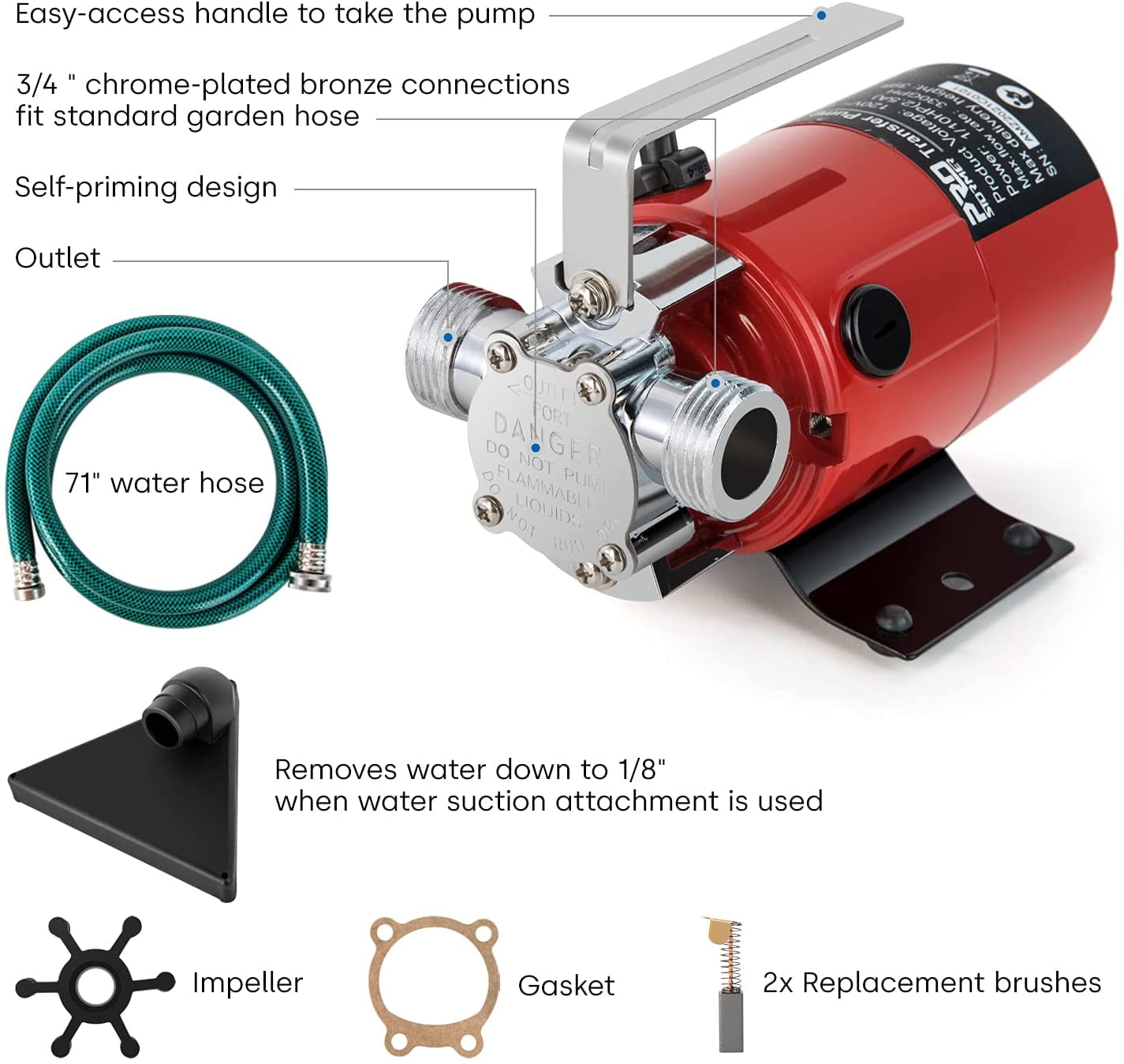PROSTORMER 1/10HP 120V Electric Mini Water Pump 330 GPH w/Hose Kit with Hose Portable Water Delivery Utility Pump