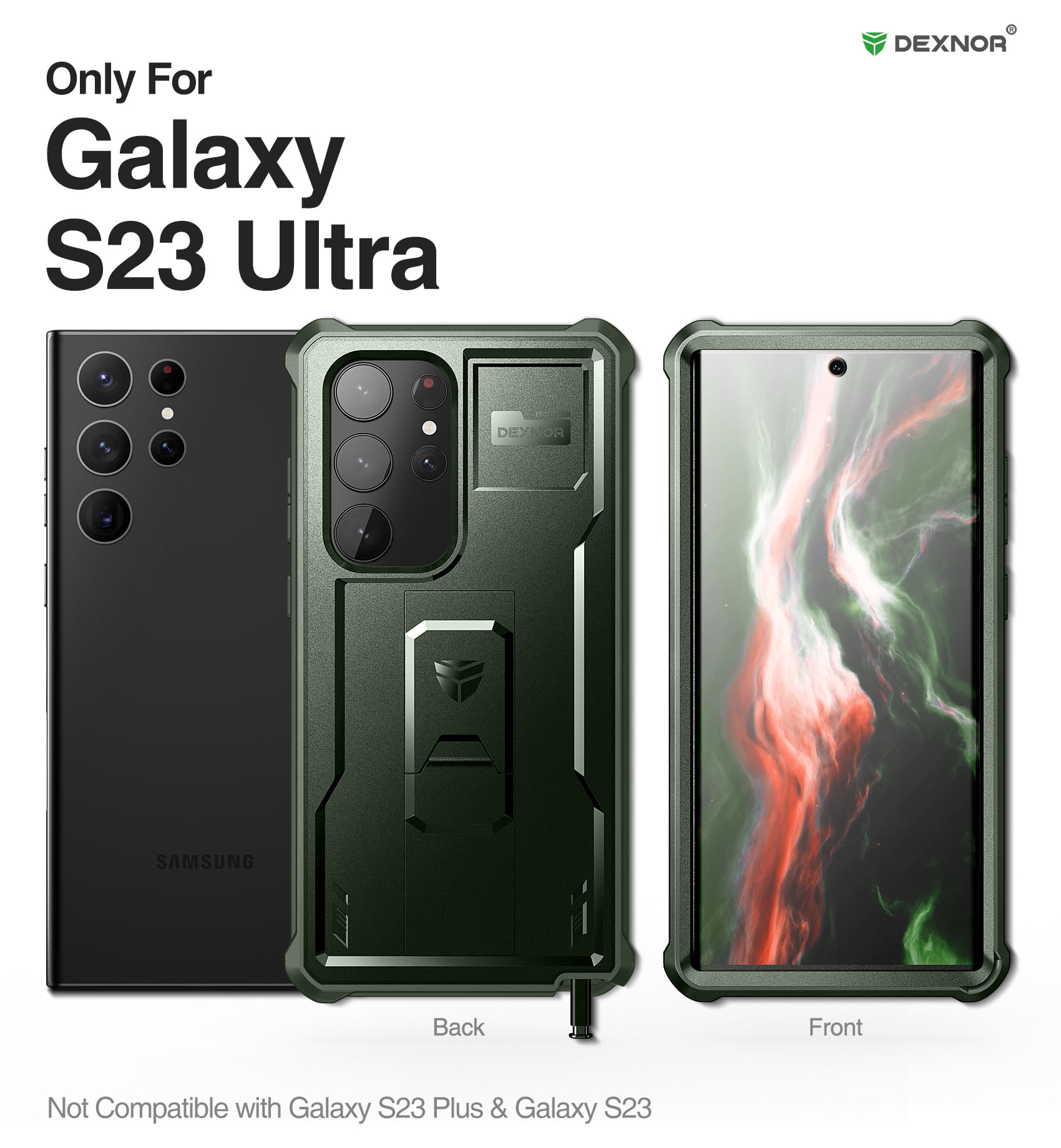 Dexnor for Samsung Galaxy S23 Ultra Case, Double Front Frame & Stand, Shock Absorber Technology Drop Protection, Robust Mobile Phone Case, Shockproof Protective Case - Green