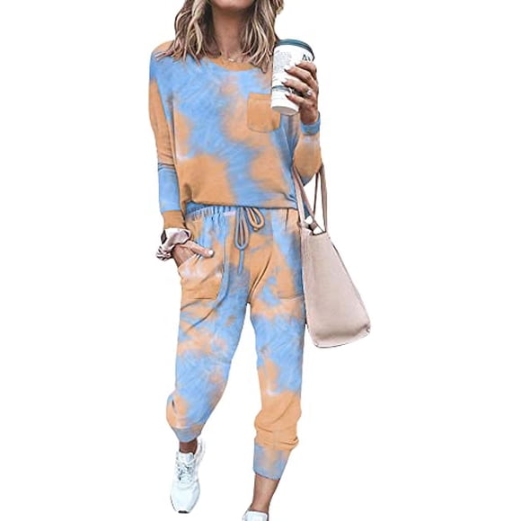 DAMAIE Ensembles de Détente pour Femmes Ensemble de Survêtement Teinture sur Nœuds 2 Pcs Pyjamas Doux