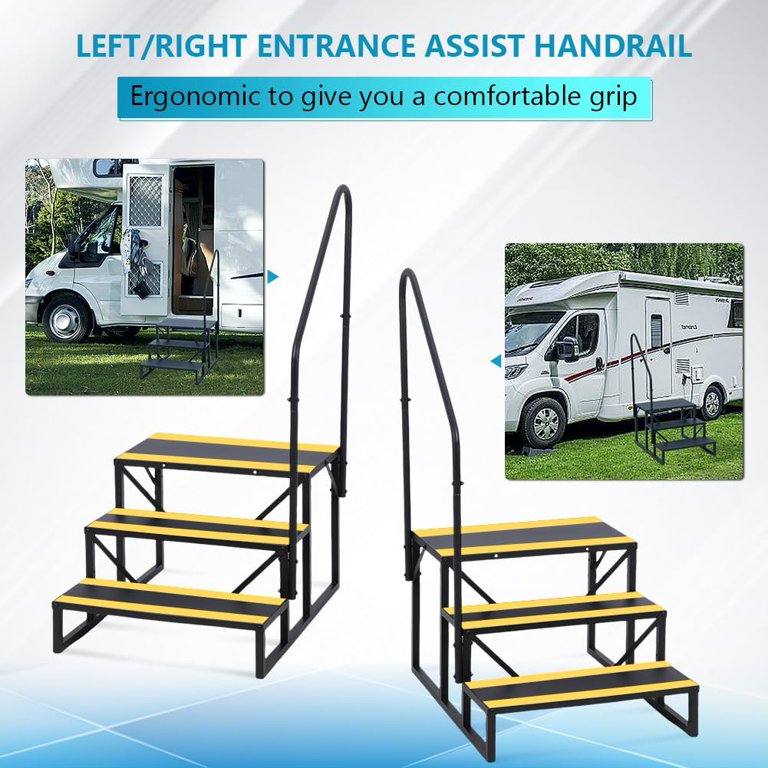 Rvs Boot Railing RV Stairs 4 Step With Handrail – Wide Metal Steps With Non-Skid Tape ...
