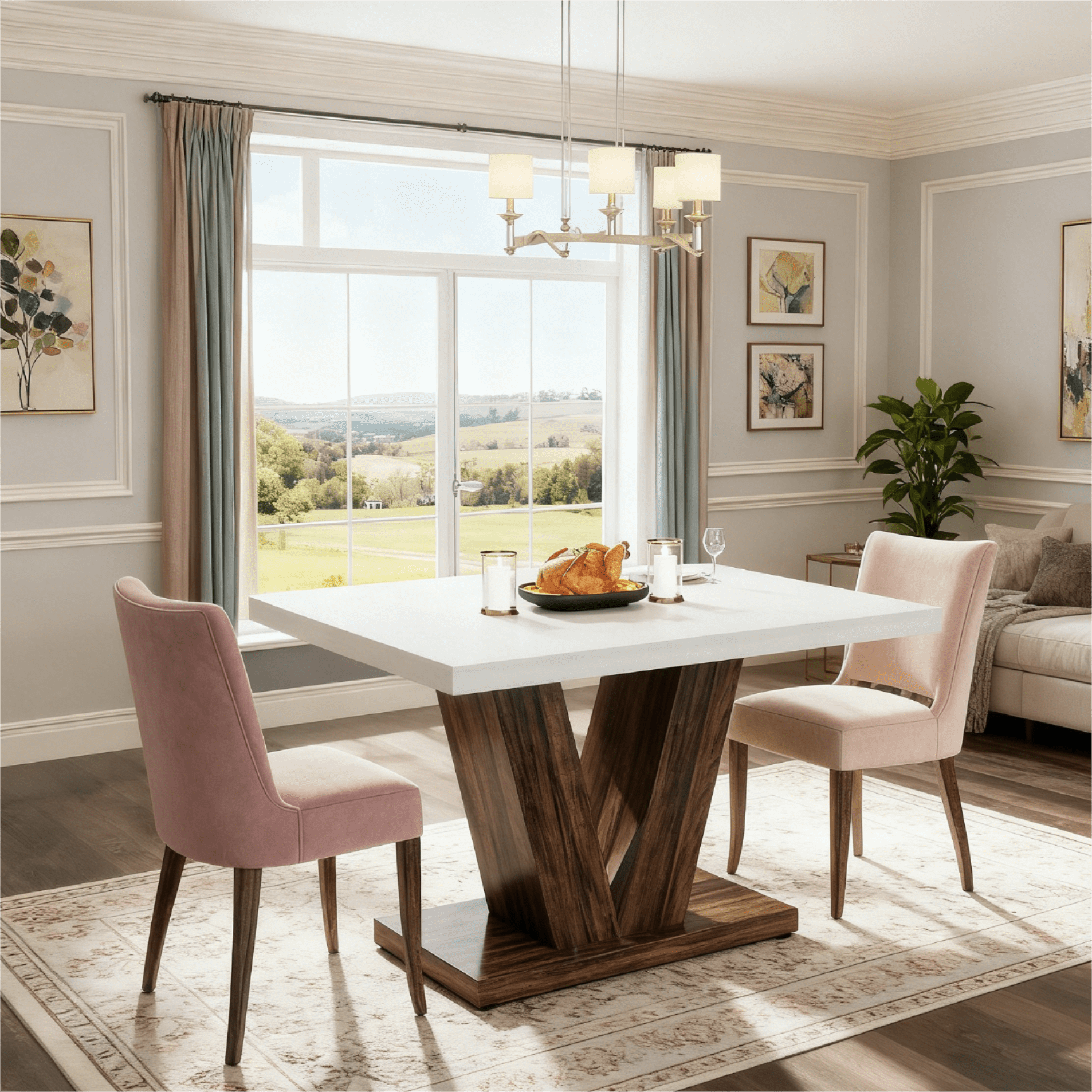 Fnova 47.24" Rectangular Farmhouse Dining Table, Wood Coffee Table for 4 People, Modern Kitchen Table for Dining Room, White Brown (Chairs Not Included)