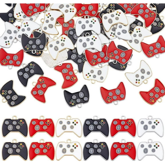 60Pcs Video Game Controller Charms 6 Styles Alloy Enamel Pendants DIY Jewelry Making