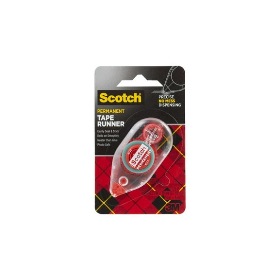Scotch Double Sided Permanent Tape Runner, .27 in x 26 ft, Red, 1 Total